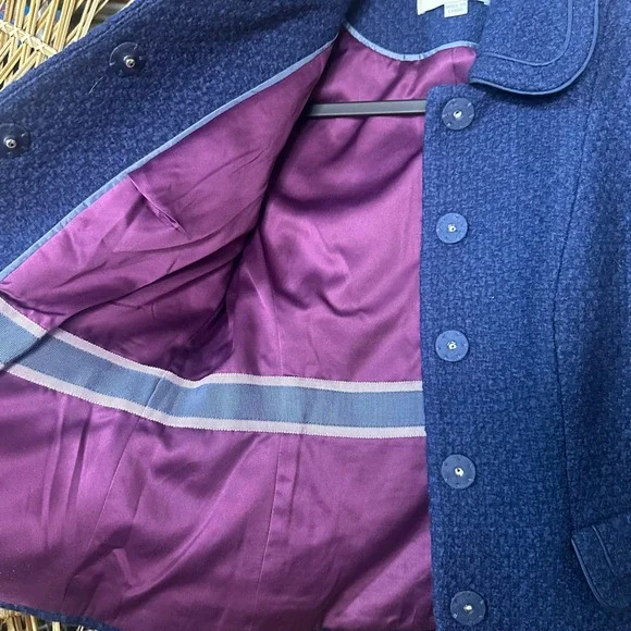 Boden Blue Wool Blend Bouclé Jacket WE300 Peter Pan Collar Navy Womens 4R - Picture 9 of 11